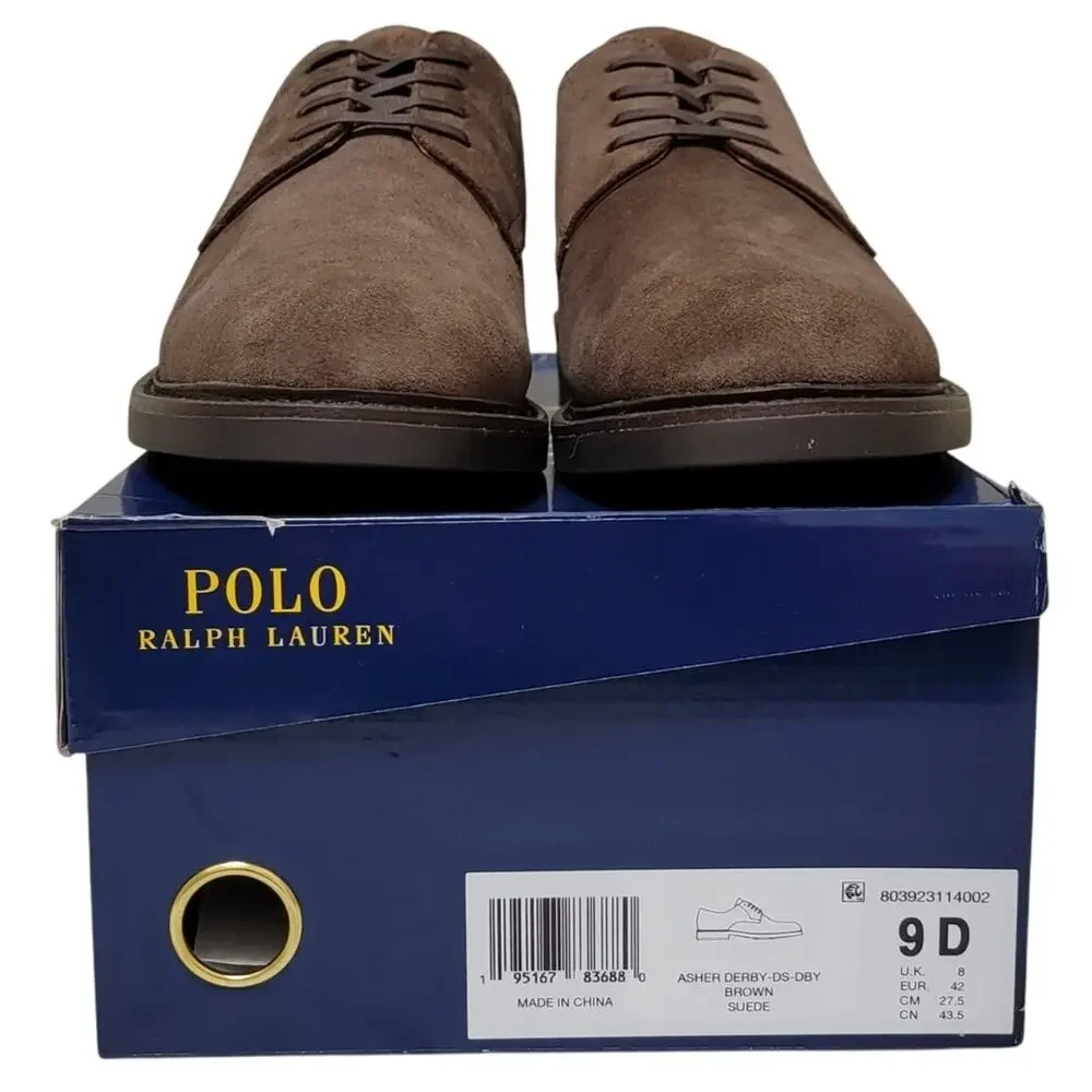 Polo Ralph Lauren Men Asher Derby Plain Toe Oxfords Size US 9D Brown Suede